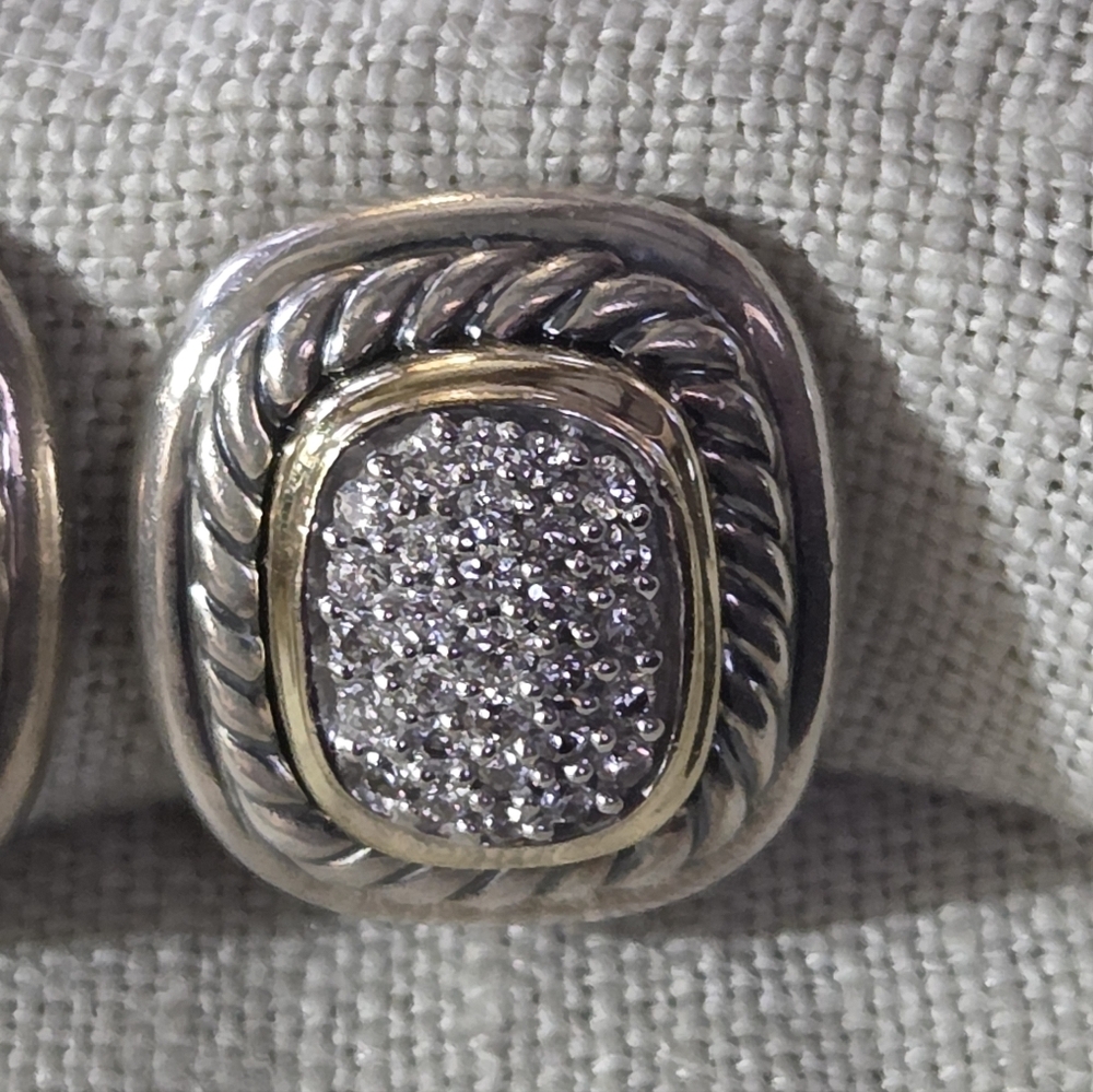 David Yurman Pave Diamond Albion Earrings, SS & 14k, Omega Backs - Picture 4 of 13